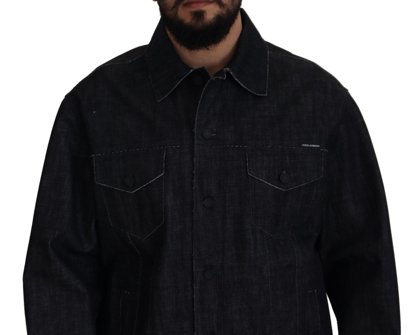 Dolce &amp; Gabbana Black Cotton Full Button Denim Jacket