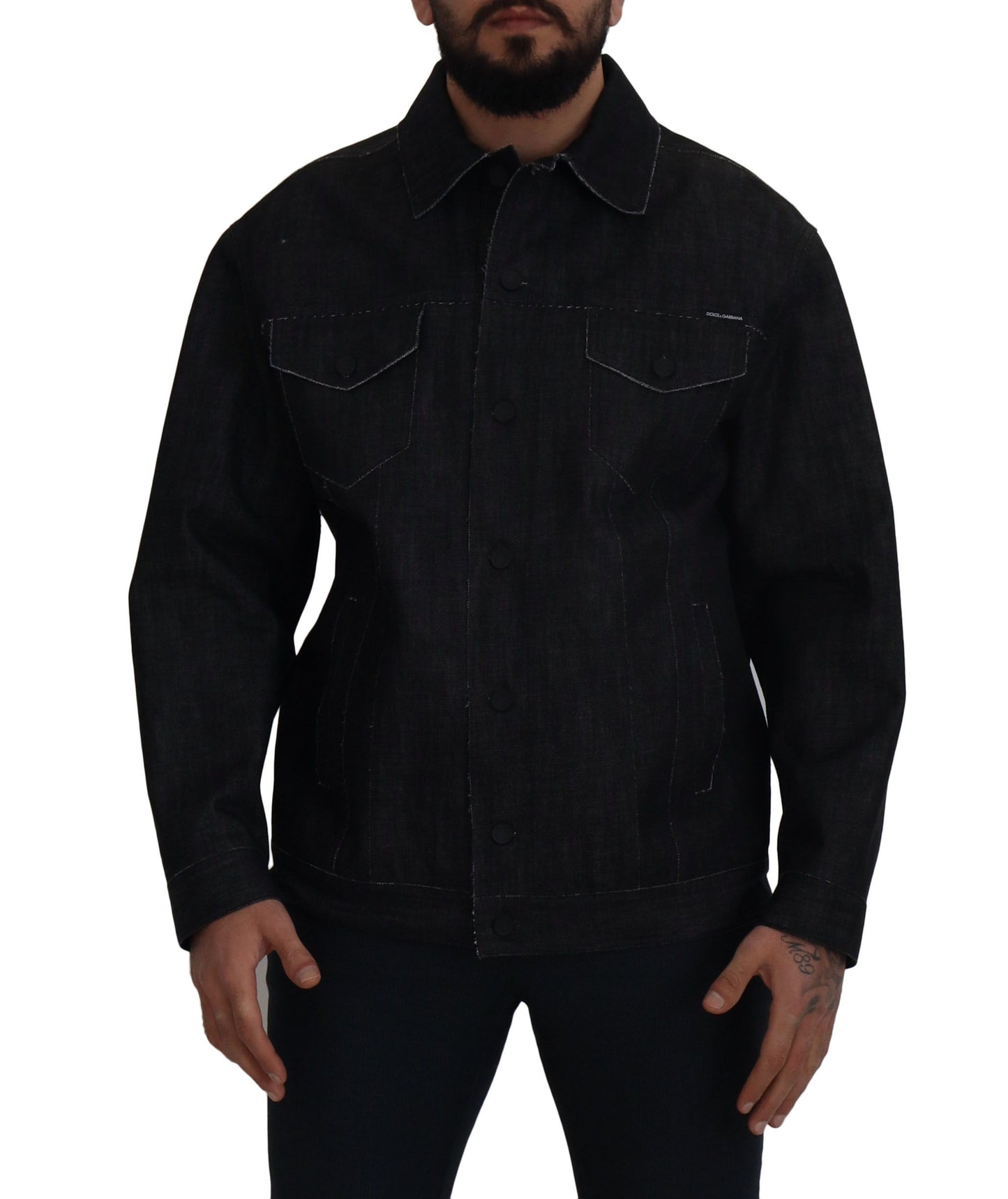 Dolce &amp; Gabbana Black Cotton Full Button Denim Jacket