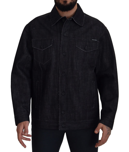 Dolce &amp; Gabbana Black Cotton Full Button Denim Jacket