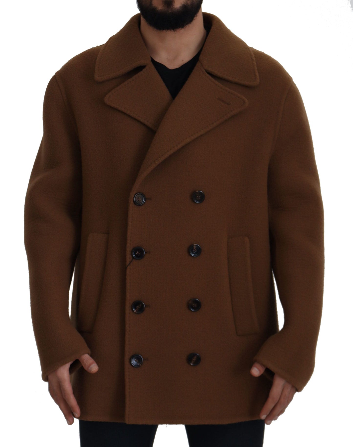 Dolce &amp; Gabbana Brown Nylon Double Breasted Coat Jacket