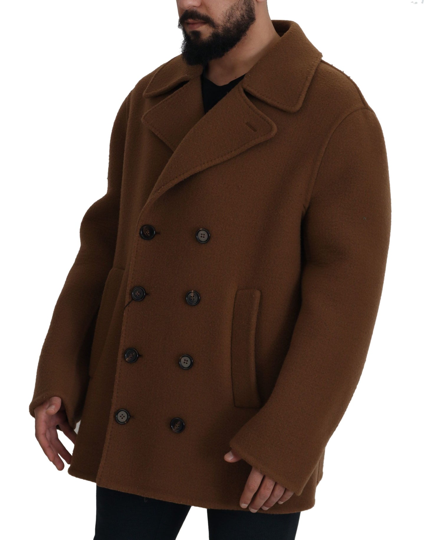 Dolce &amp; Gabbana Brown Nylon Double Breasted Coat Jacket