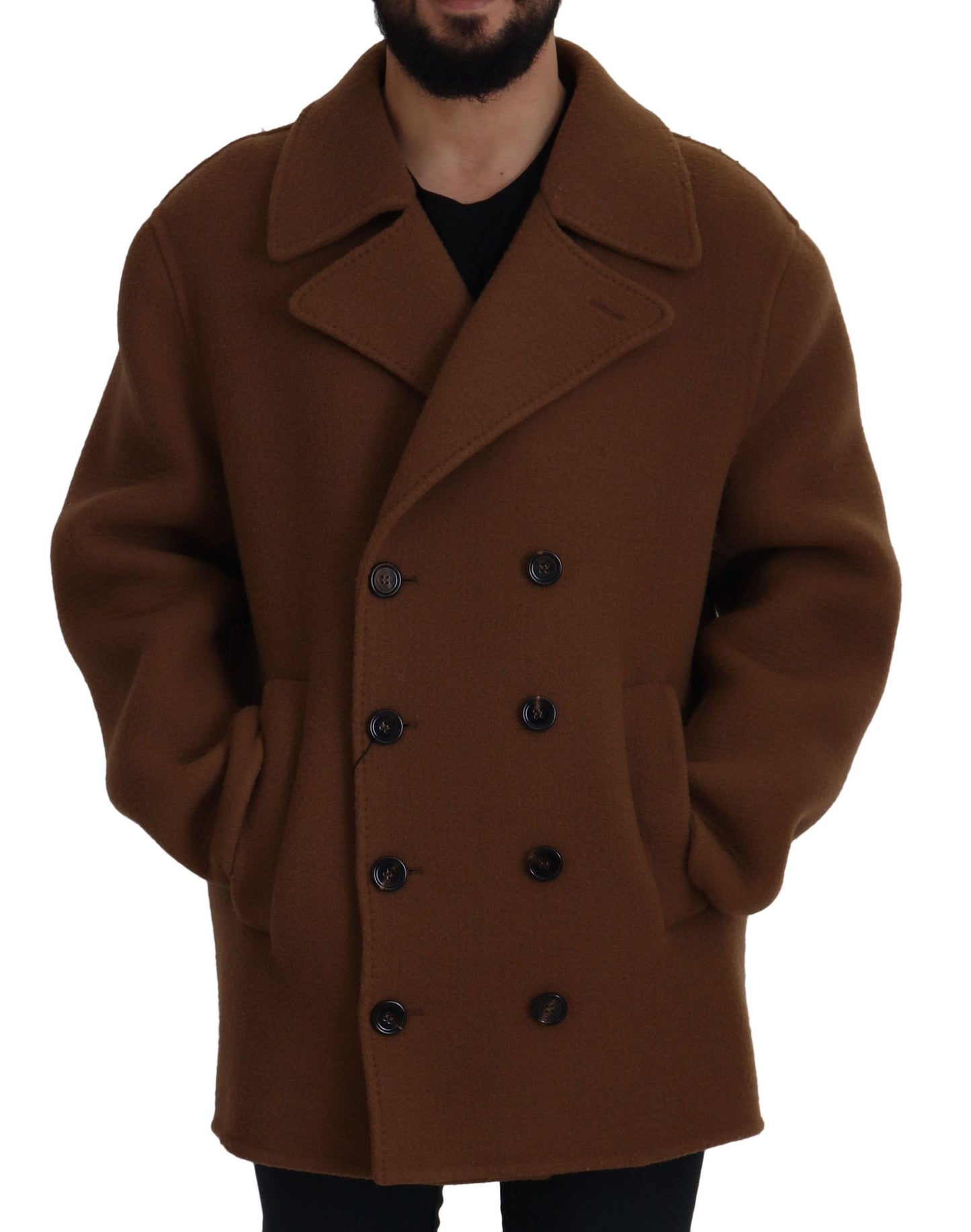 Dolce &amp; Gabbana Brown Nylon Double Breasted Coat Jacket