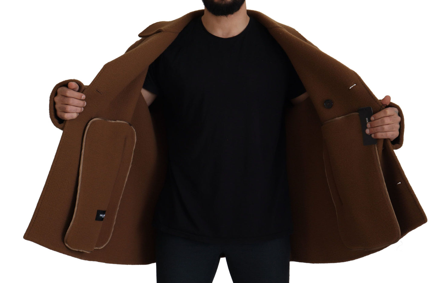 Dolce &amp; Gabbana Brown Nylon Double Breasted Coat Jacket