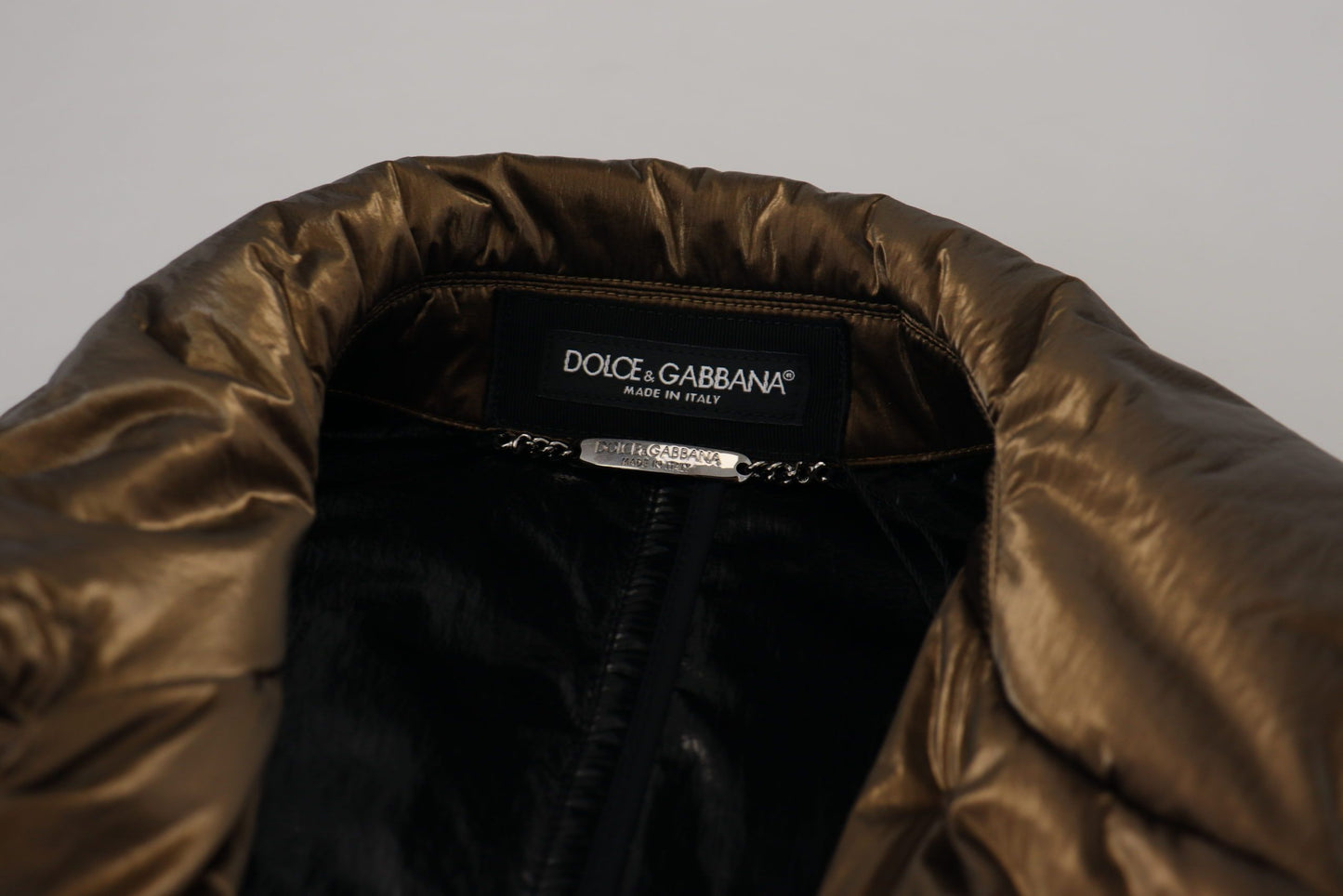 Dolce &amp; Gabbana Bronze Nylon Collar Double Breasted Jacket