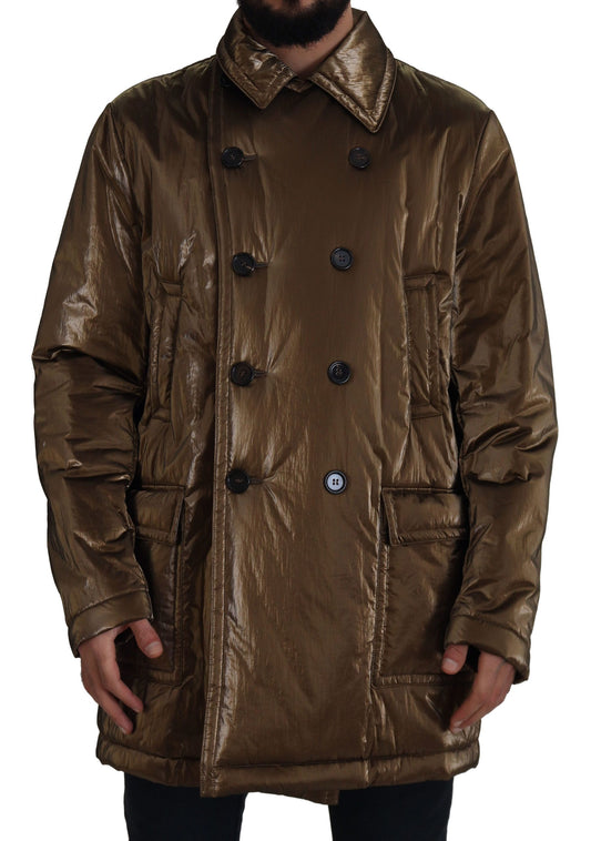 Dolce &amp; Gabbana Bronze Nylon Collar Double Breasted Jacket