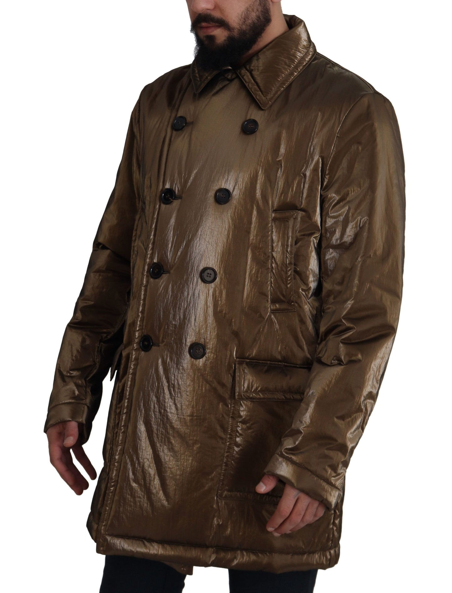 Dolce &amp; Gabbana Bronze Nylon Collar Double Breasted Jacket