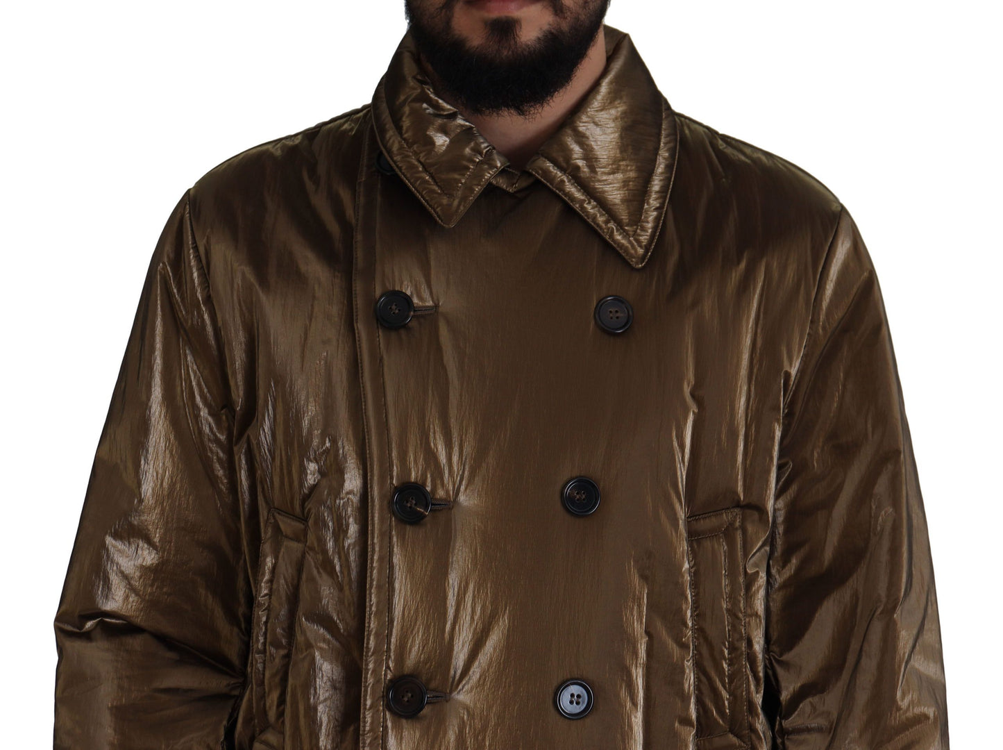 Dolce &amp; Gabbana Bronze Nylon Collar Double Breasted Jacket