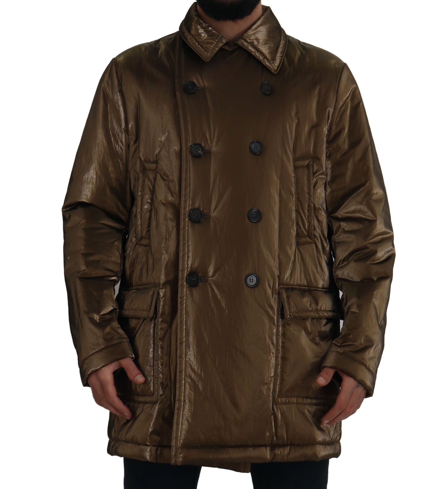 Dolce &amp; Gabbana Bronze Nylon Collar Double Breasted Jacket