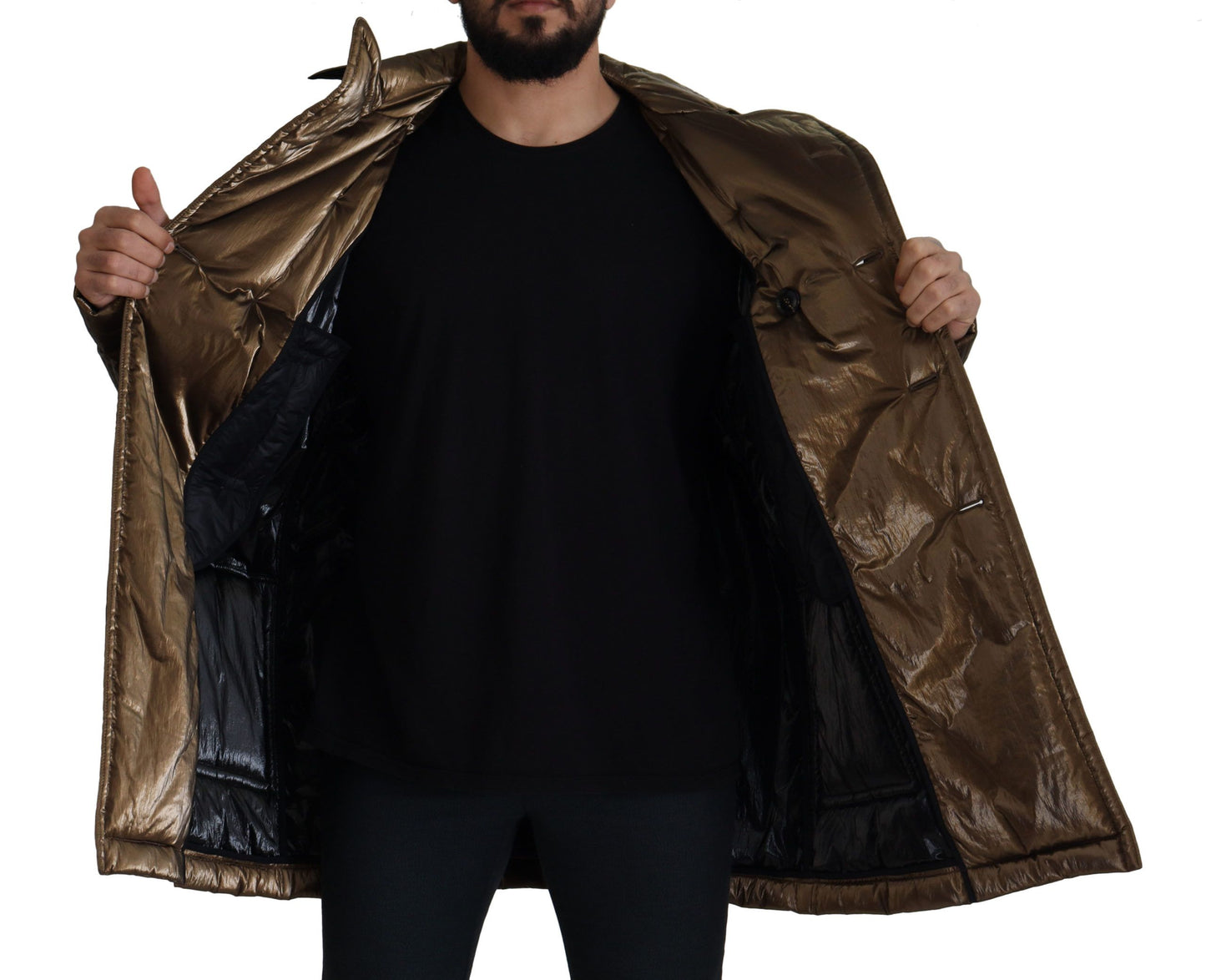 Dolce &amp; Gabbana Bronze Nylon Collar Double Breasted Jacket