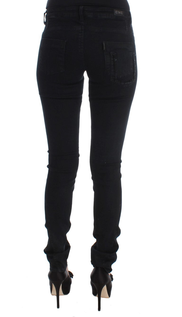 Sleek Slim Fit Designer-Jeans von Costume National in klassischem Schwarz