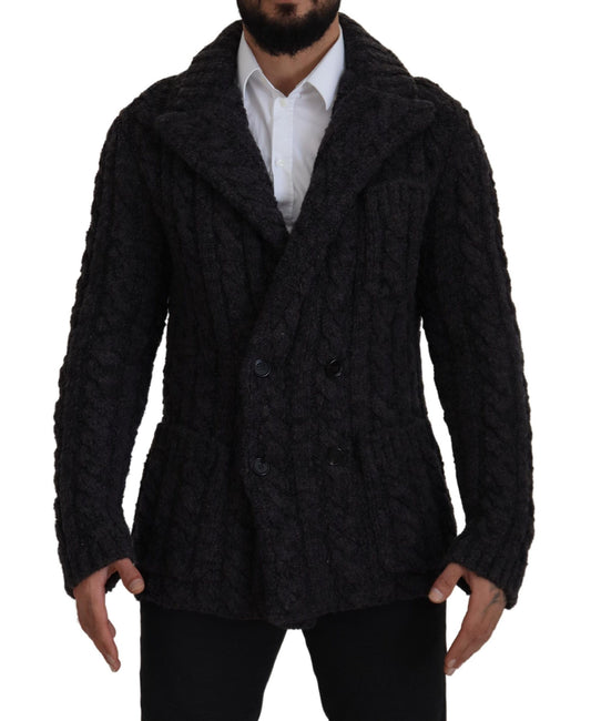 Dolce &amp; Gabbana Black Wool Knit Double Breasted Coat Jacket