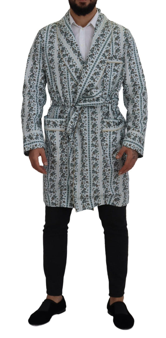 Dolce &amp; Gabbana Blue Floral Cotton Robe Coat Jacket