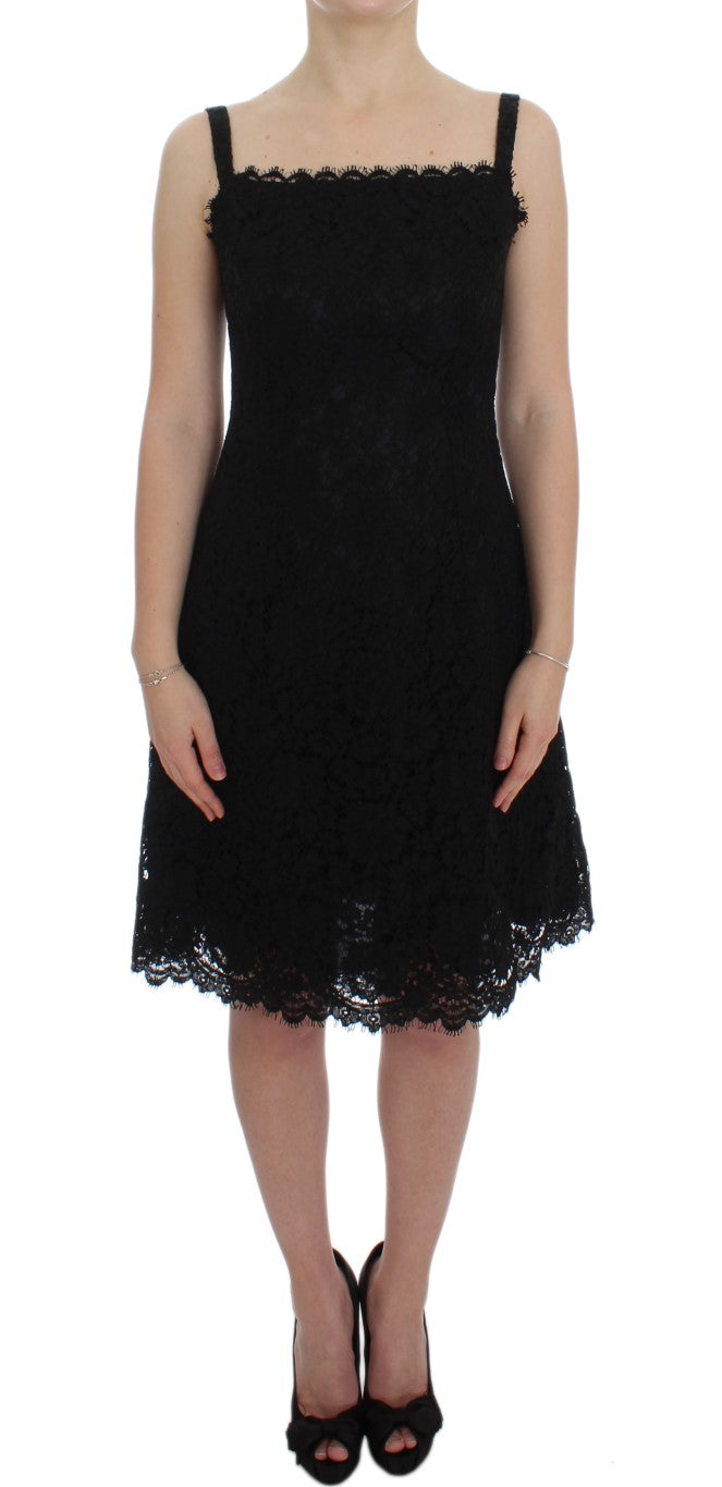 Dolce &amp; Gabbana Black Floral Lace Shift Knee Length Dress