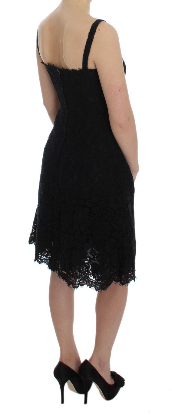 Dolce &amp; Gabbana Black Floral Lace Shift Knee Length Dress