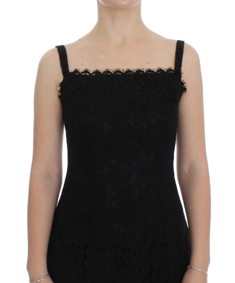 Dolce &amp; Gabbana Black Floral Lace Shift Knee Length Dress