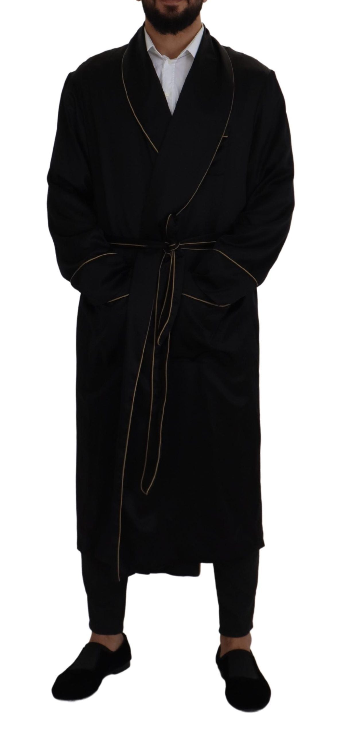 Dolce &amp; Gabbana Black 100% Silk Robe Coat Wrap Jacket