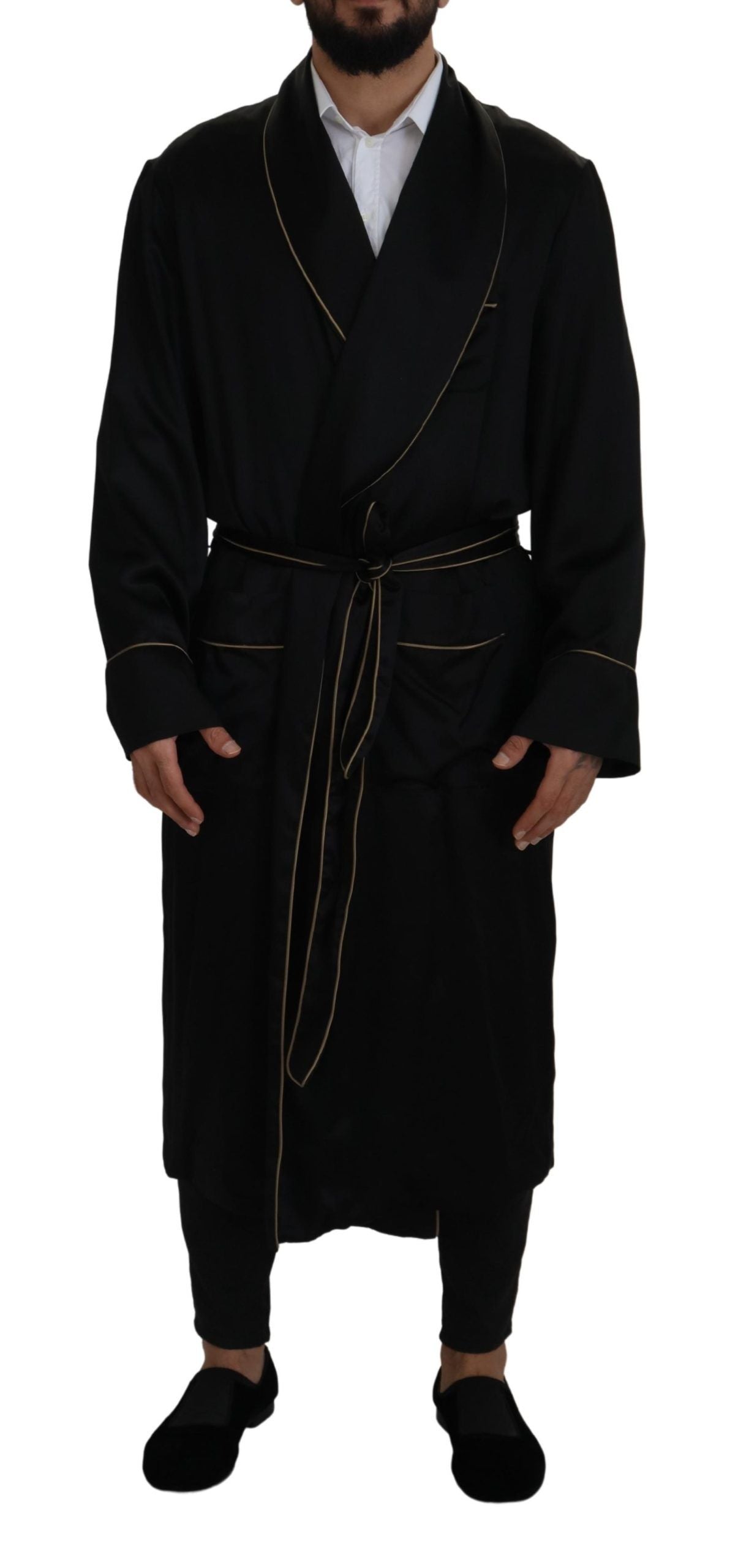 Dolce &amp; Gabbana Black 100% Silk Robe Coat Wrap Jacket