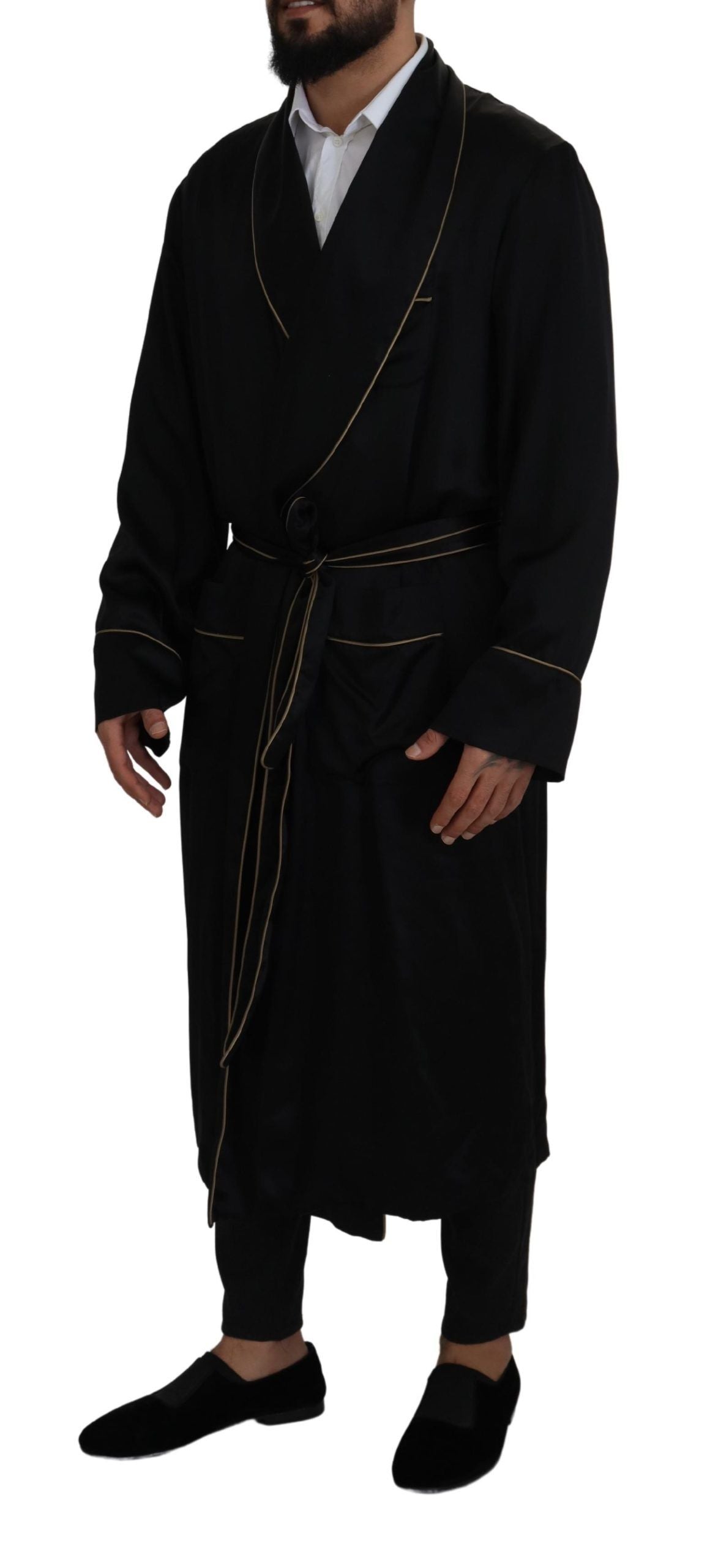 Dolce &amp; Gabbana Black 100% Silk Robe Coat Wrap Jacket