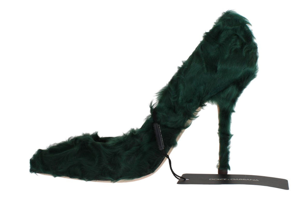 Dolce &amp; Gabbana Green Xiangao Lamb Fur Leather Pumps