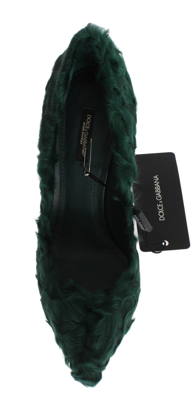 Dolce &amp; Gabbana Green Xiangao Lamb Fur Leather Pumps