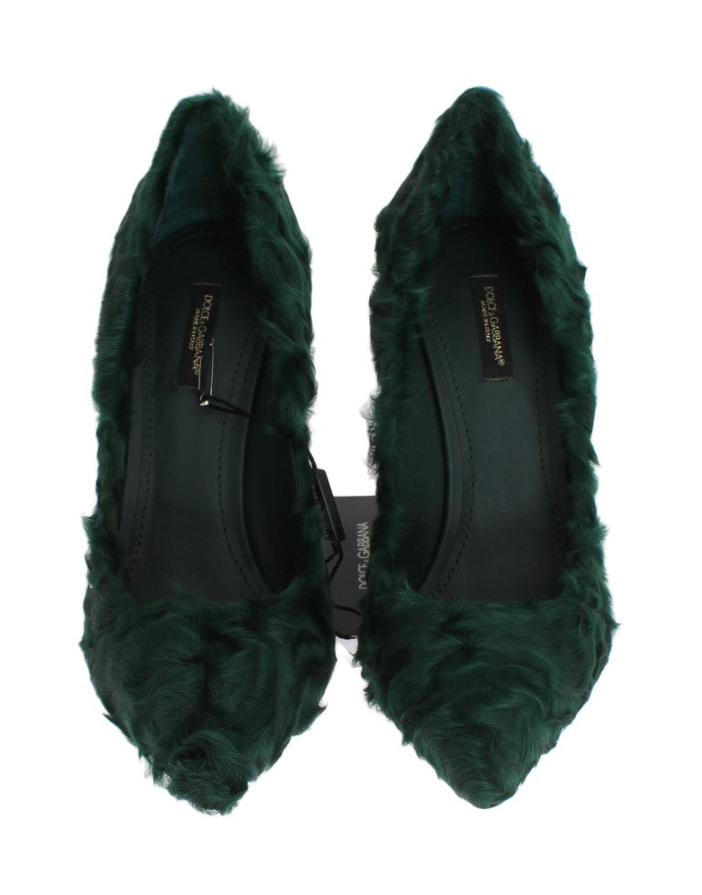 Dolce &amp; Gabbana Green Xiangao Lamb Fur Leather Pumps