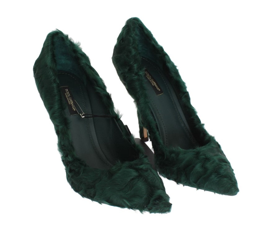 Dolce &amp; Gabbana Green Xiangao Lamb Fur Leather Pumps