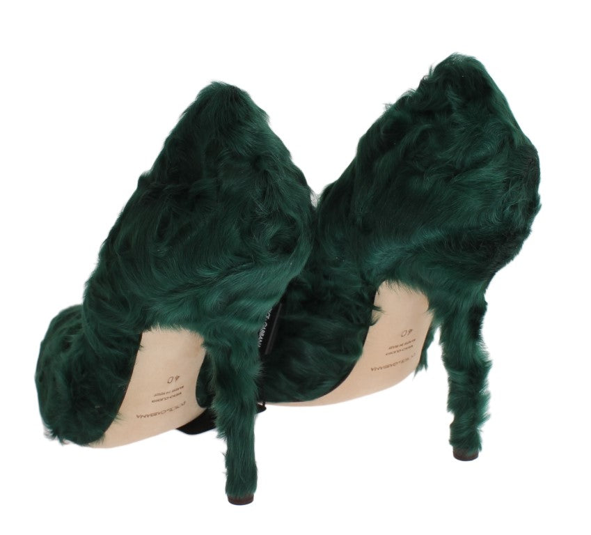 Dolce &amp; Gabbana Green Xiangao Lamb Fur Leather Pumps