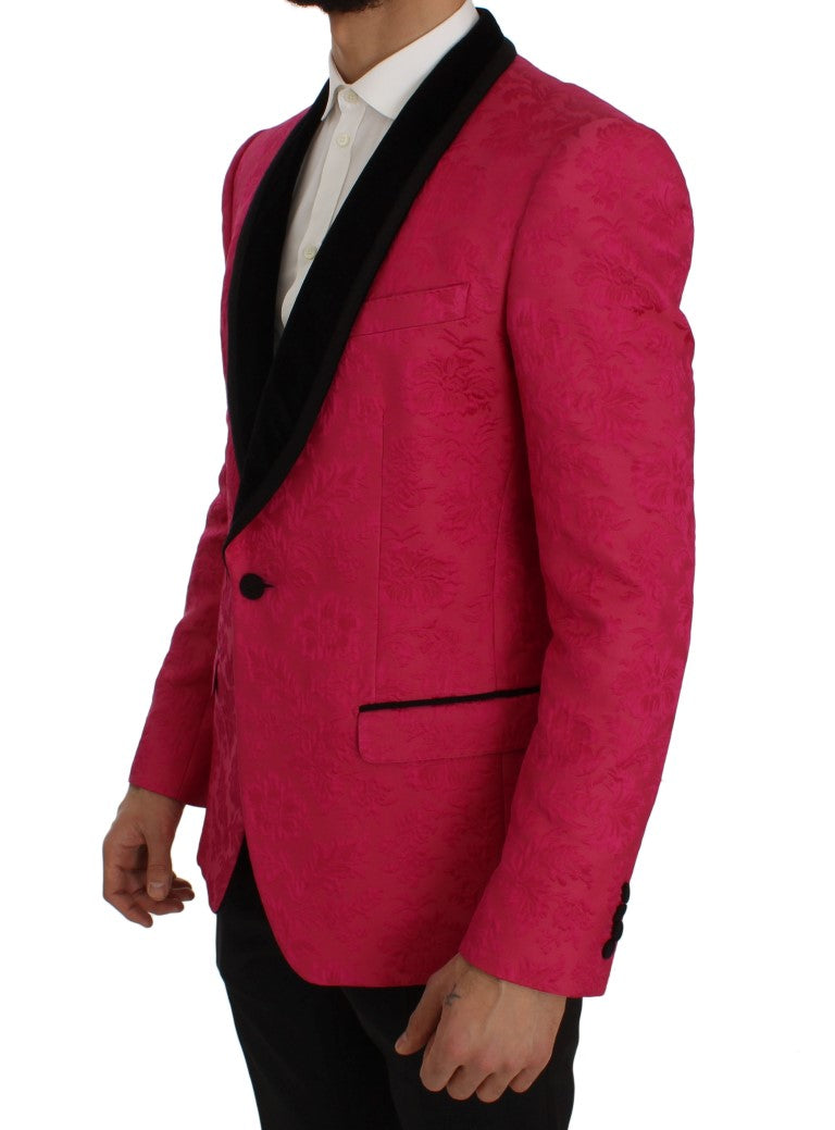 Dolce &amp; Gabbana Pink Floral Brocade Slim Blazer Jacket