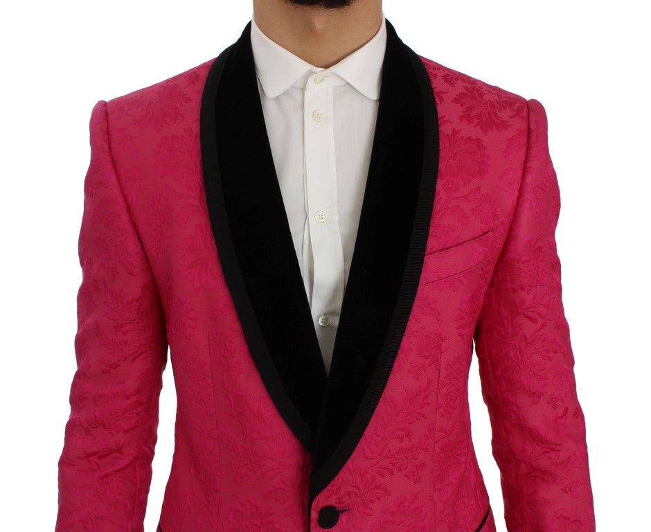 Dolce &amp; Gabbana Pink Floral Brocade Slim Blazer Jacket