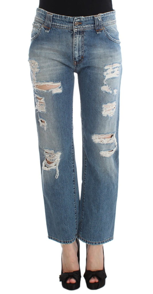 John Galliano Schicke Boyfriend-Jeans in blauer Waschung