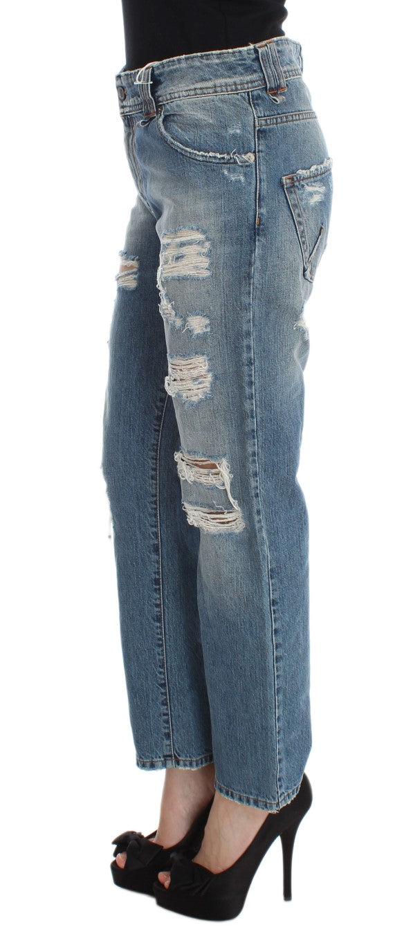 John Galliano Schicke Boyfriend-Jeans in blauer Waschung