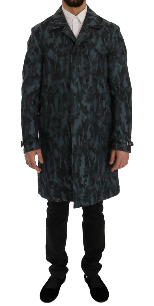 Dolce &amp; Gabbana Blue Camouflage Trench Trench