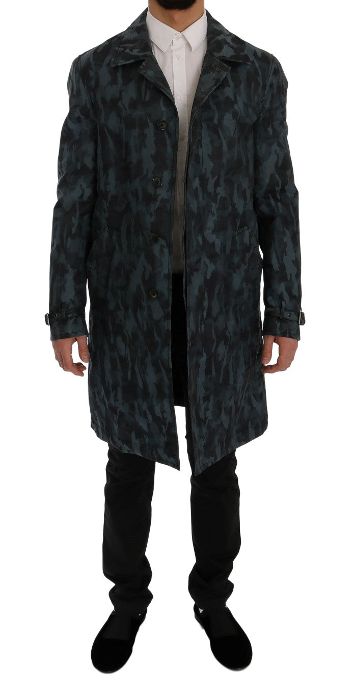 Dolce &amp; Gabbana Blue Camouflage Trench Trench