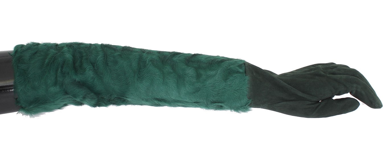 Dolce &amp; Gabbana Green Leather Xiangao Fur Elbow Gloves