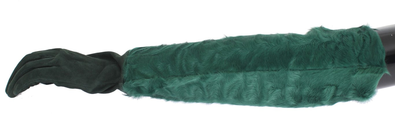 Dolce &amp; Gabbana Green Leather Xiangao Fur Elbow Gloves