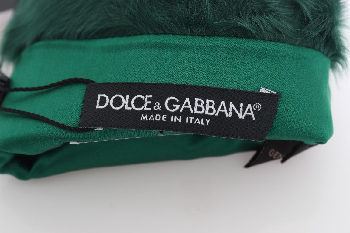 Dolce &amp; Gabbana Green Leather Xiangao Fur Elbow Gloves