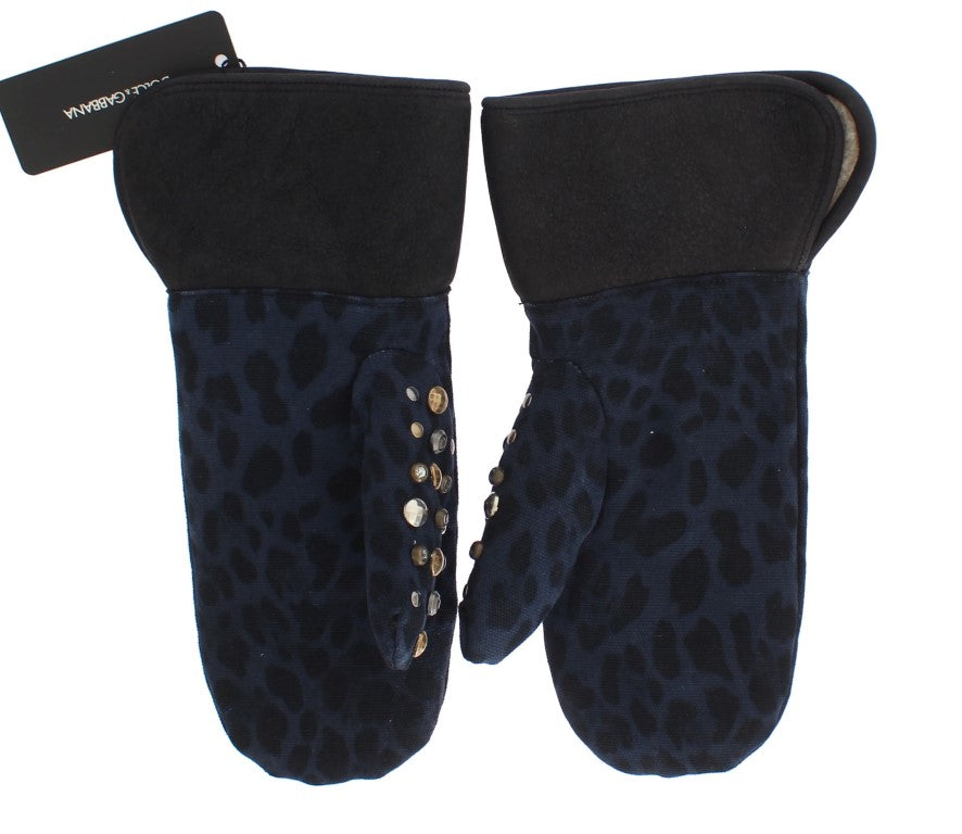 Dolce & Gabbana Chic Gray Wool & Shearling Gloves with Studded Details