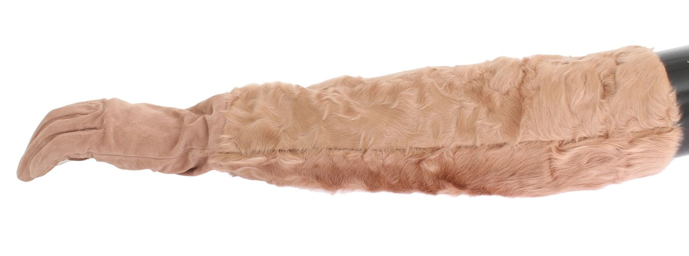 Dolce &amp; Gabbana Beige Suede Xiangao Fur Elbow Gloves