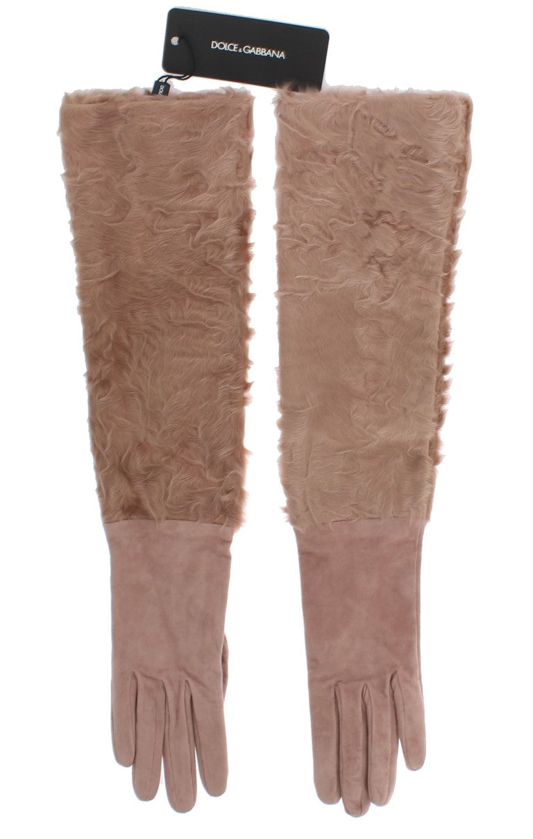 Dolce &amp; Gabbana Beige Suede Xiangao Fur Elbow Gloves