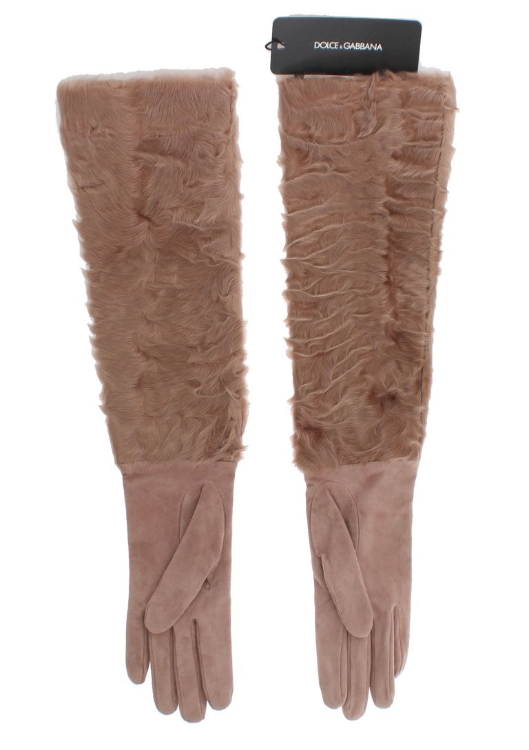 Dolce &amp; Gabbana Beige Suede Xiangao Fur Elbow Gloves