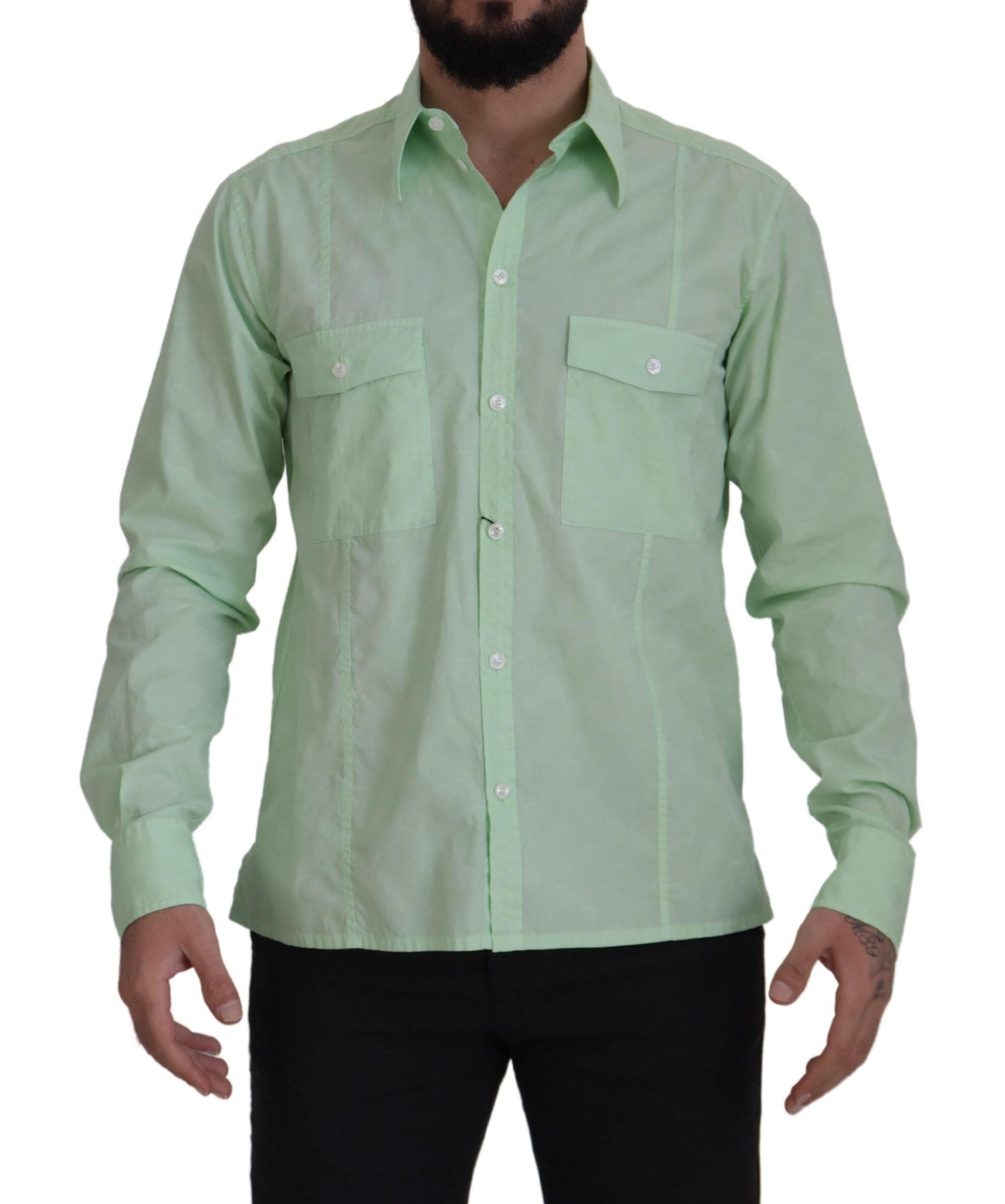 Dolce &amp; Gabbana Mintgrünes Slim-Fit-Lässiges Button-Down-Hemd