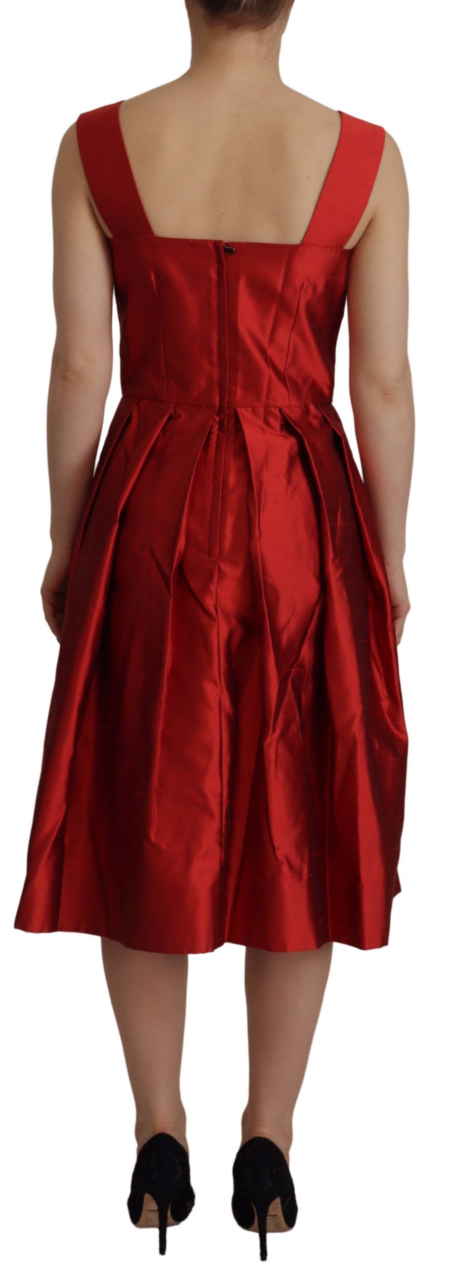 Dolce &amp; Gabbana Strahlendes rotes Seiden-Midikleid in A-Linie