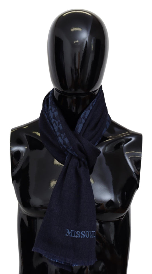 Missoni Navy Wool Knit Unisex Neck Wrap Fringe Shawl Men's Scarf