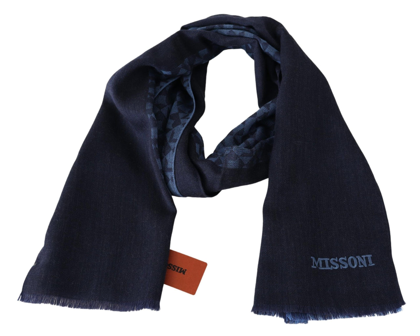 Missoni Navy Wool Knit Unisex Neck Wrap Fringe Shawl Herrenschal