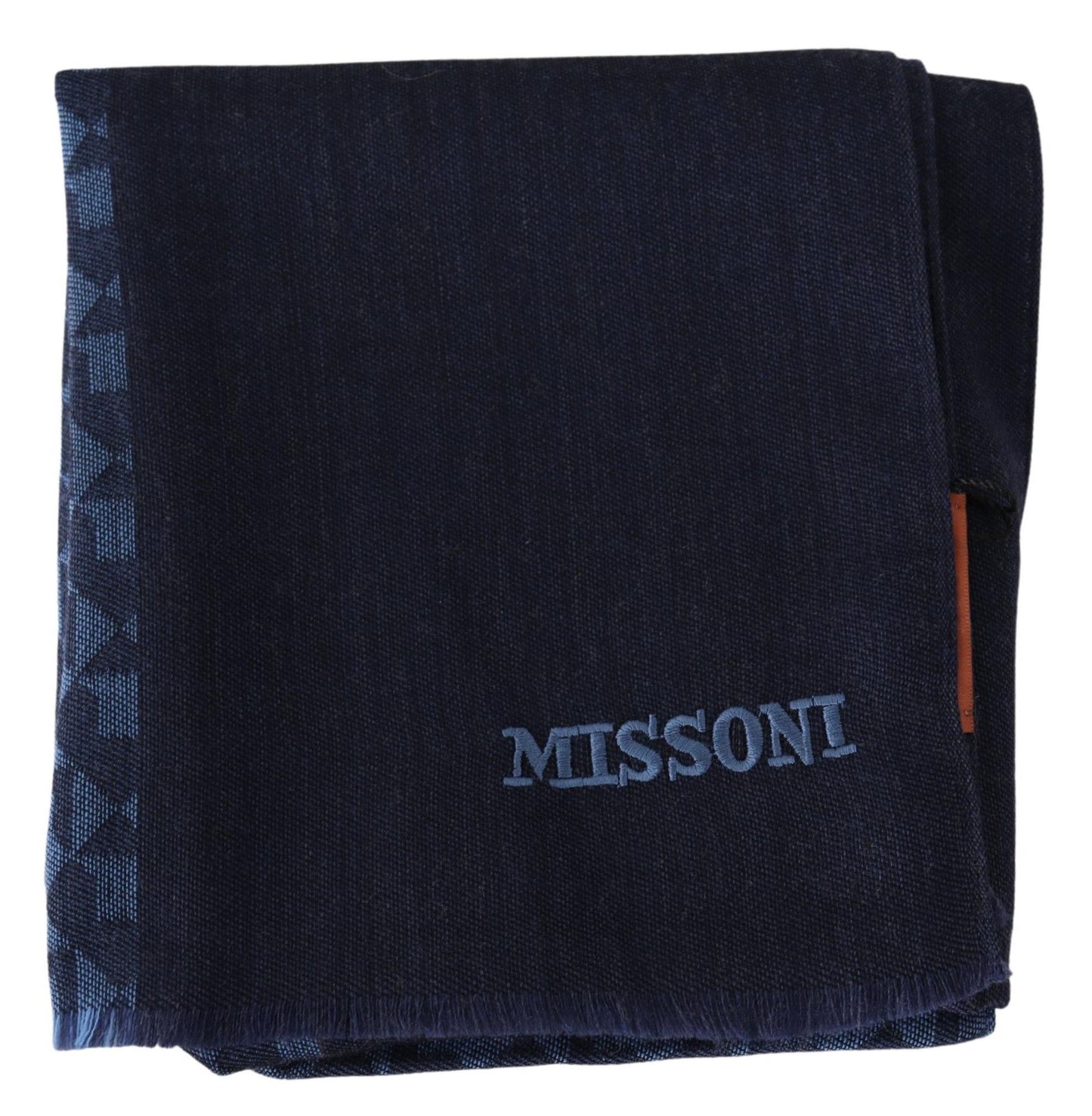 Missoni Navy Wool Knit Unisex Neck Wrap Fringe Shawl Herrenschal