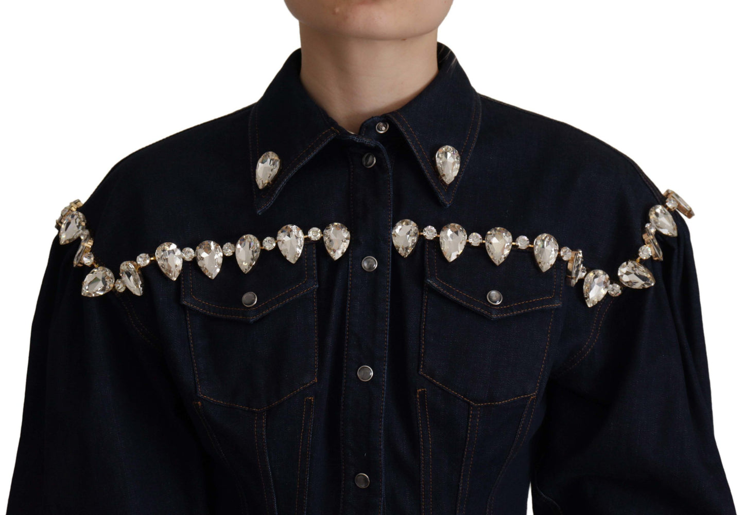 Dolce &amp; Gabbana – Elegante, mit Kristallen verzierte Jeansjacke