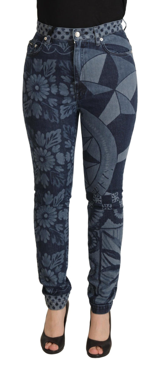 Jeans skinny a vita alta con eleganti motivi floreali Dolce &amp; Gabbana