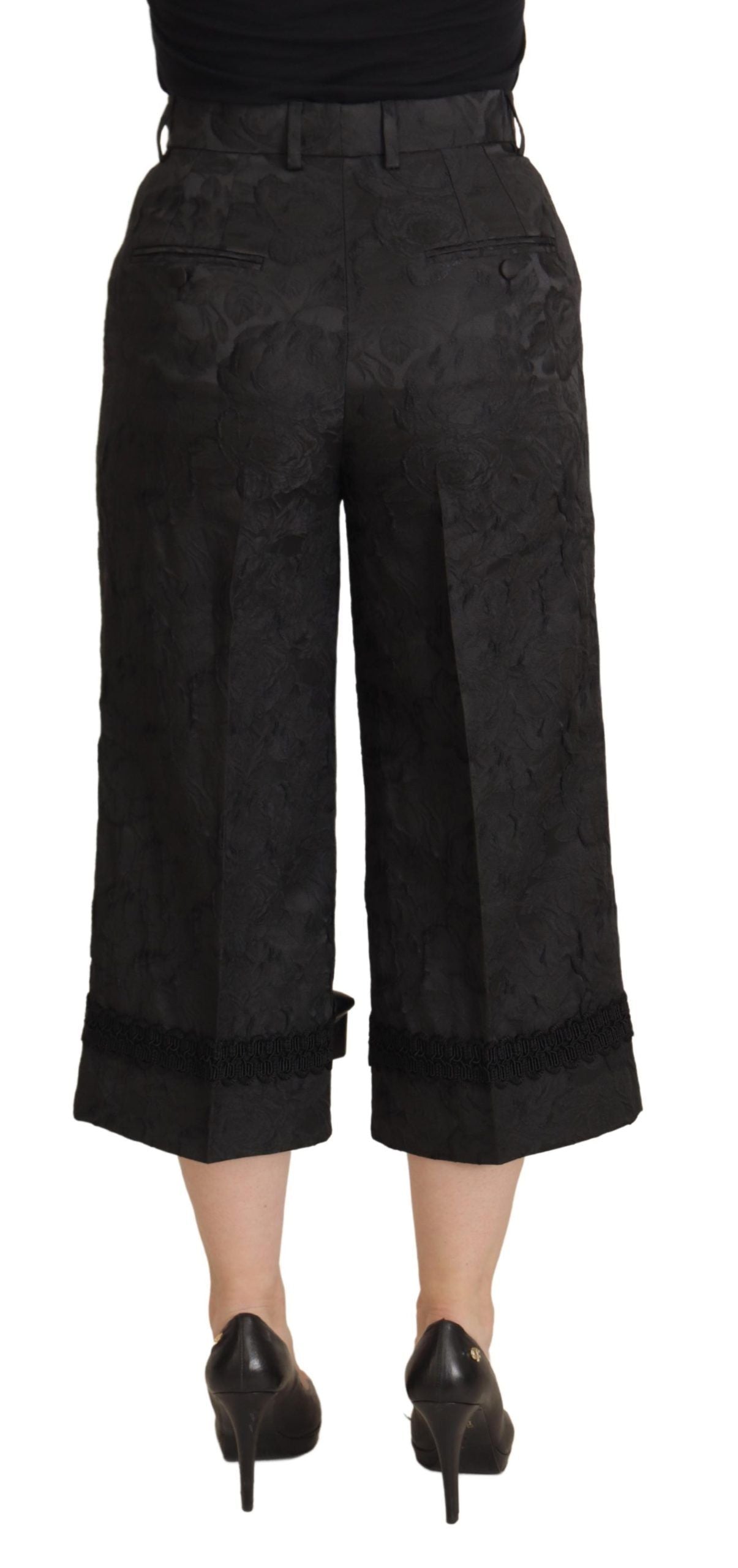 Pantaloni corti in broccato nero elegante Dolce &amp; Gabbana