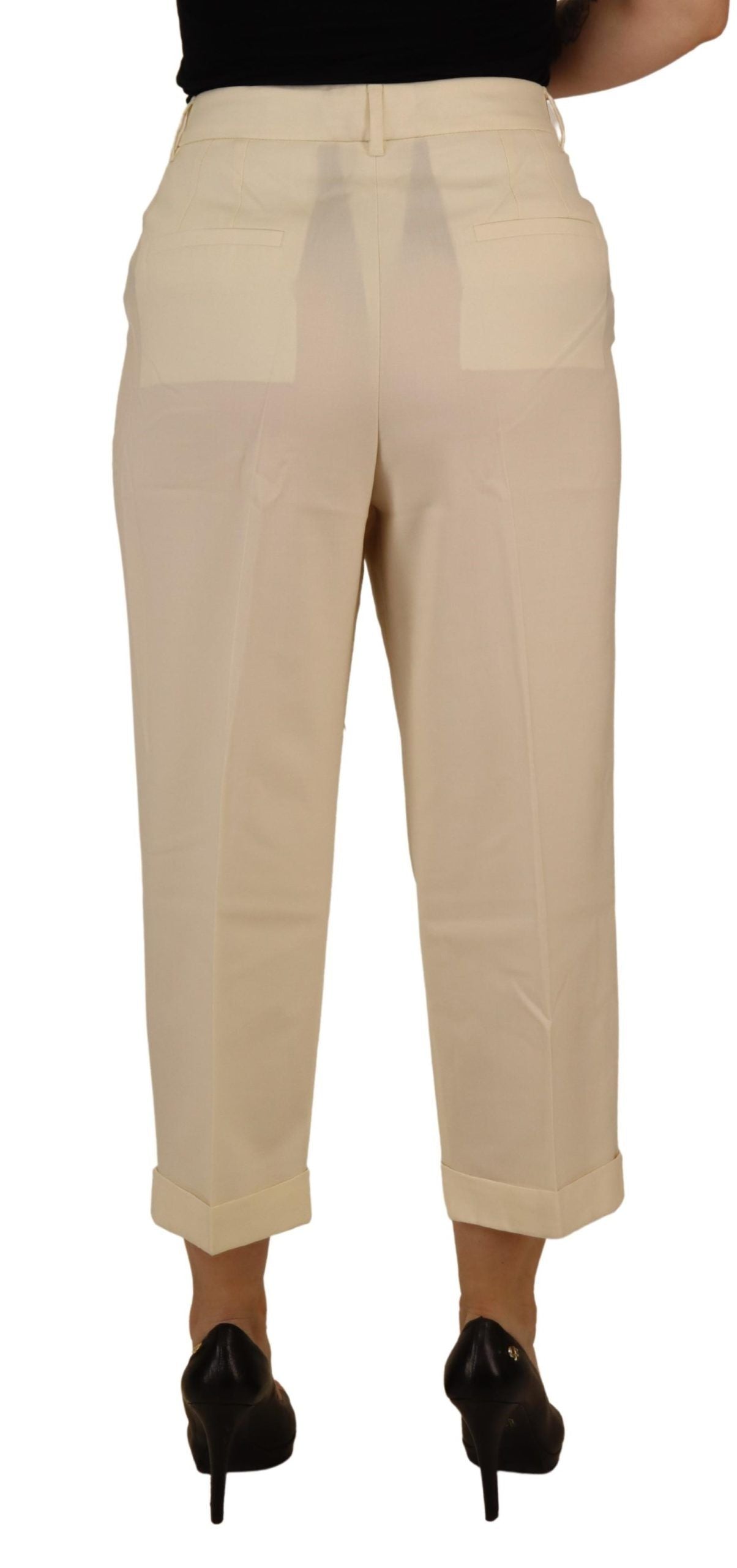 Dolce &amp; Gabbana Elegante elfenbeinfarbene Wollhose mit hoher Taille