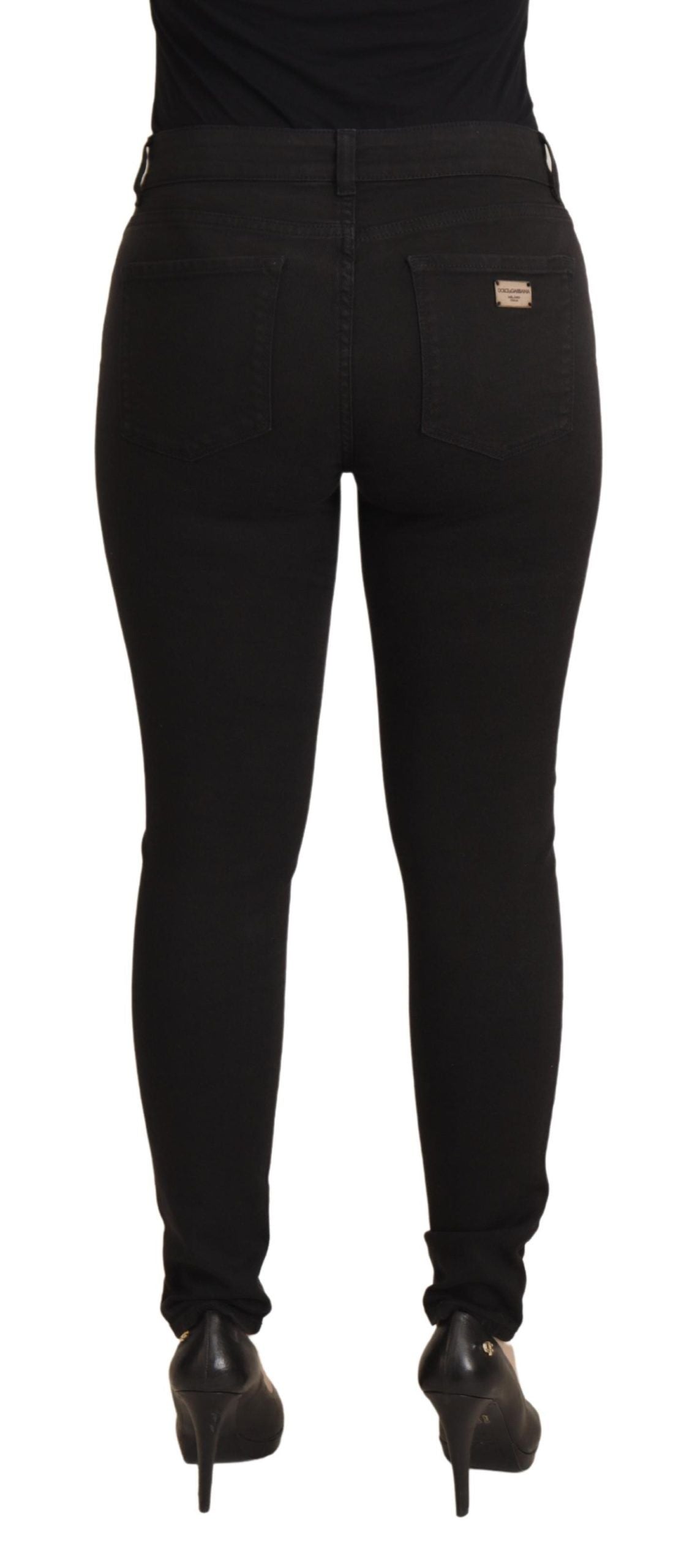 Jeans skinny elasticizzati in cotone nero lucido di Dolce &amp; Gabbana